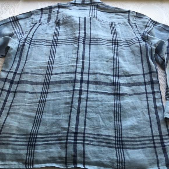 Southern Tide Blue Plaid Button-Down Shirt Trim-Fit Men’s Size L 100% Linen Top - Picture 13 of 16